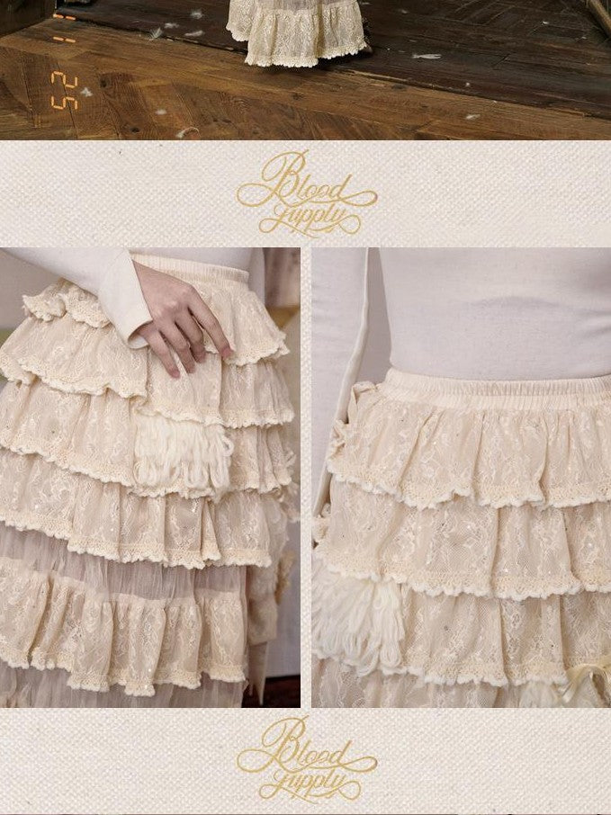 BLOOD SUPPLY Princess Lace Asymmetrical Multi Layer Cake Women's Polyester Skirts