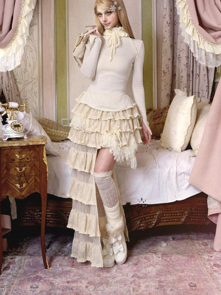 BLOOD SUPPLY Princess Lace Asymmetrical Multi Layer Cake Women's Polyester Skirts