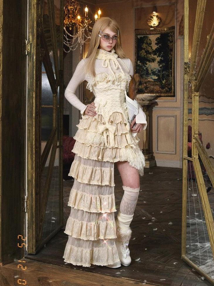 BLOOD SUPPLY Princess Lace Asymmetrical Multi Layer Cake Women's Polyester Skirts