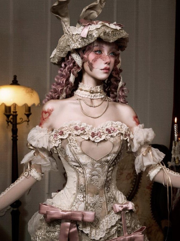BLOOD SUPPLY Rabbit Ear Rococo Elegant Mesh Dome Women's Polyester Half Bonnets