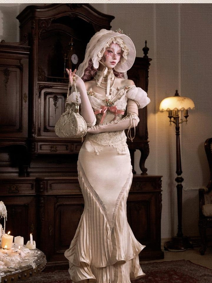 BLOOD SUPPLY Rabbit Ear Rococo Elegant Mesh Dome Women's Polyester Half Bonnets