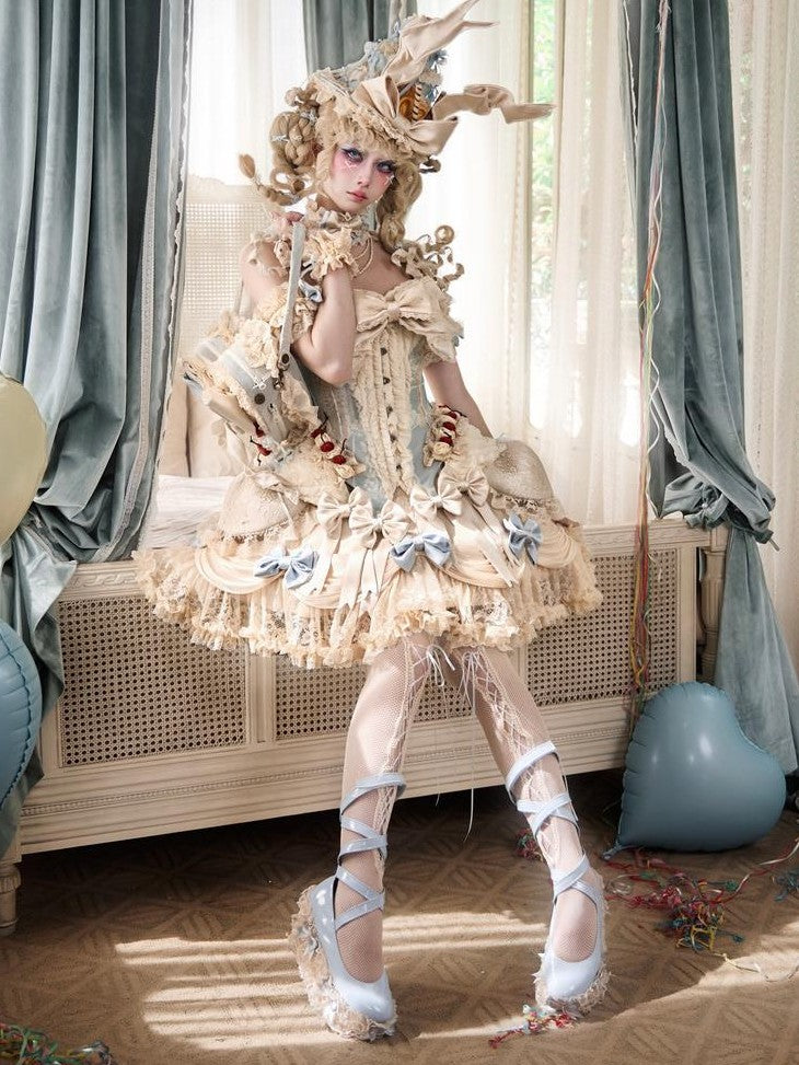 BLOOD SUPPLY Rococo Cake Boned Slim Short Detachable Bow Padded Women's Polyester Bustiers