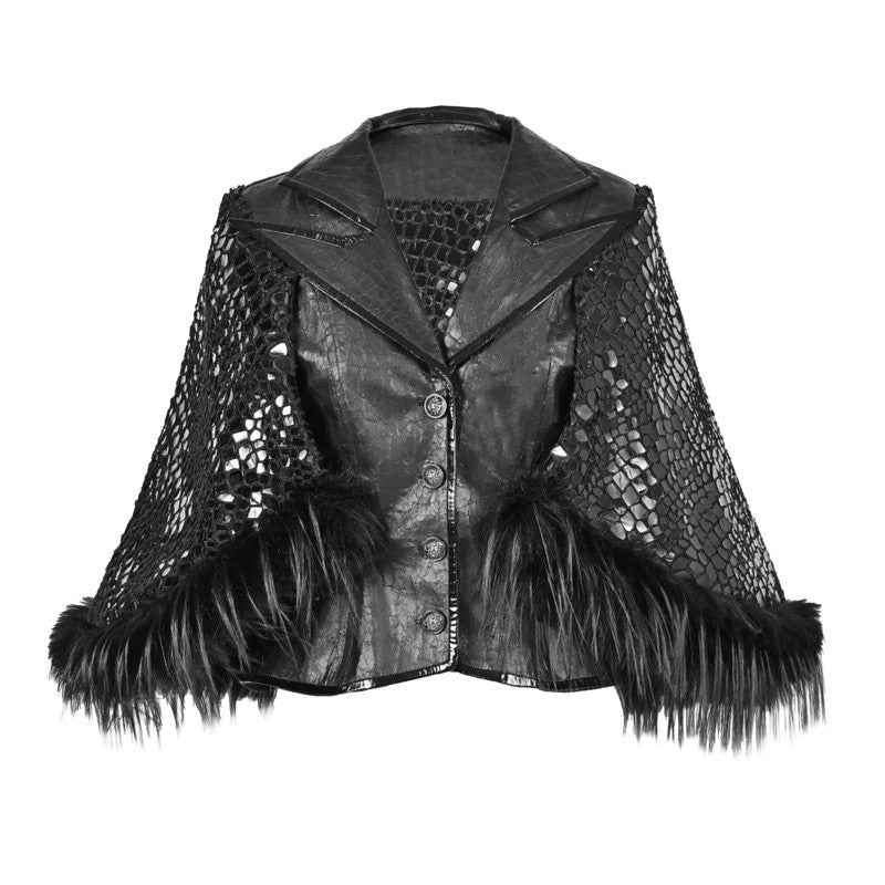 BLOOD_SUPPLY_Snake_Eye_Gothic_Cracked_Fur_Blazer_Women's_Polyester_Capelets_855544545800_MISSTT