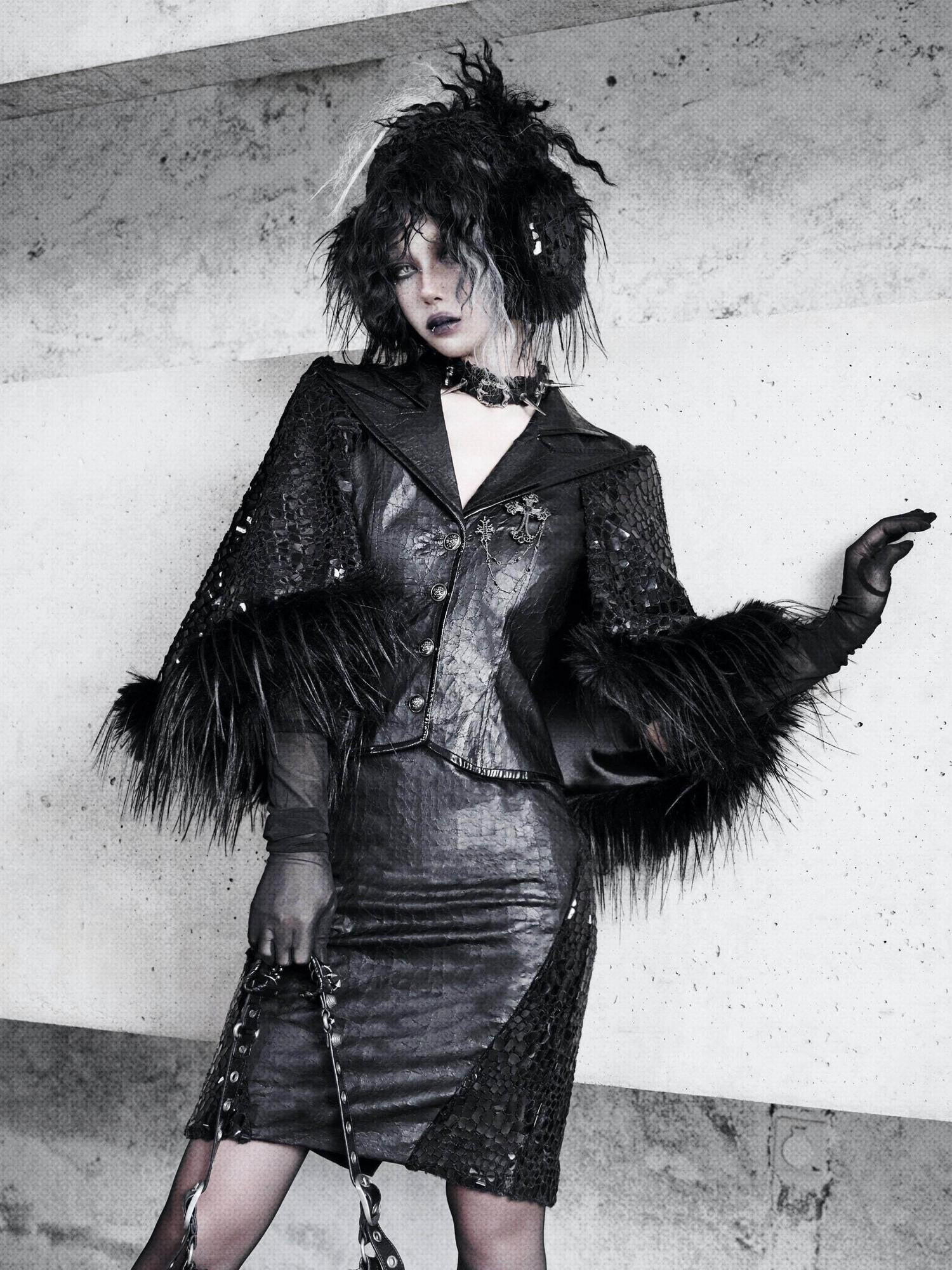 BLOOD SUPPLY Snake Eye Gothic Cracked Fur Blazer Women's Polyester Capelets
