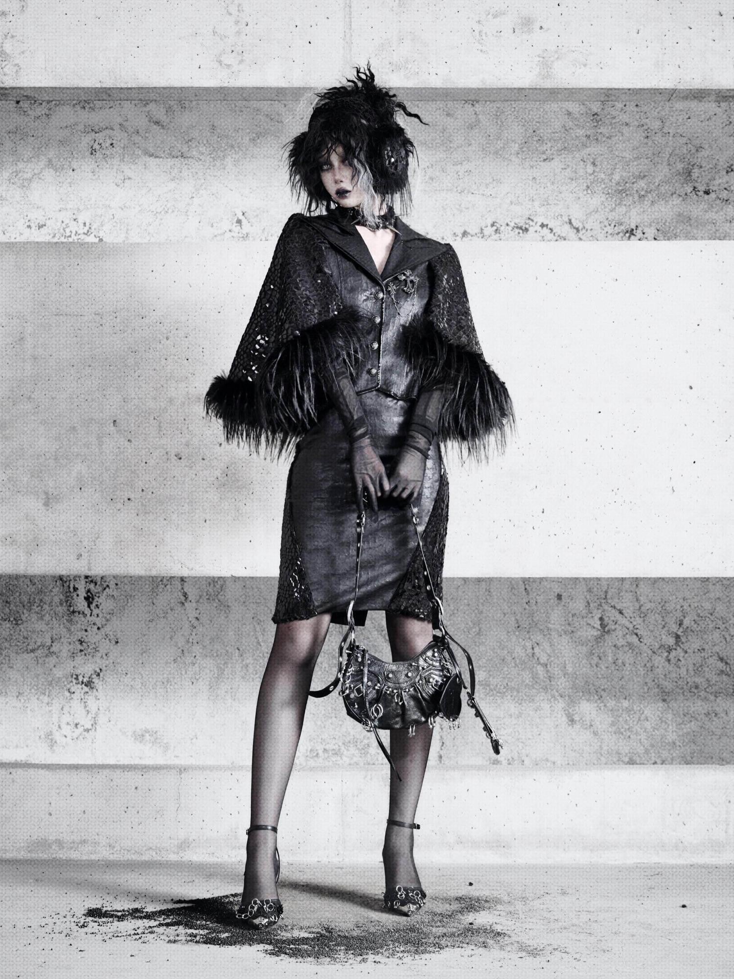 BLOOD SUPPLY Snake Eye Gothic Cracked Fur Blazer Women's Polyester Capelets