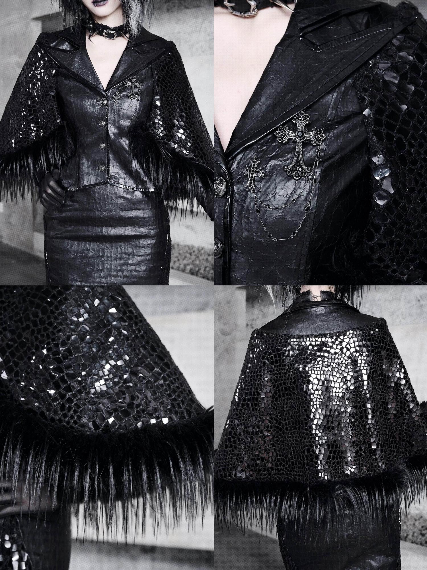 BLOOD SUPPLY Snake Eye Gothic Cracked Fur Blazer Women's Polyester Capelets