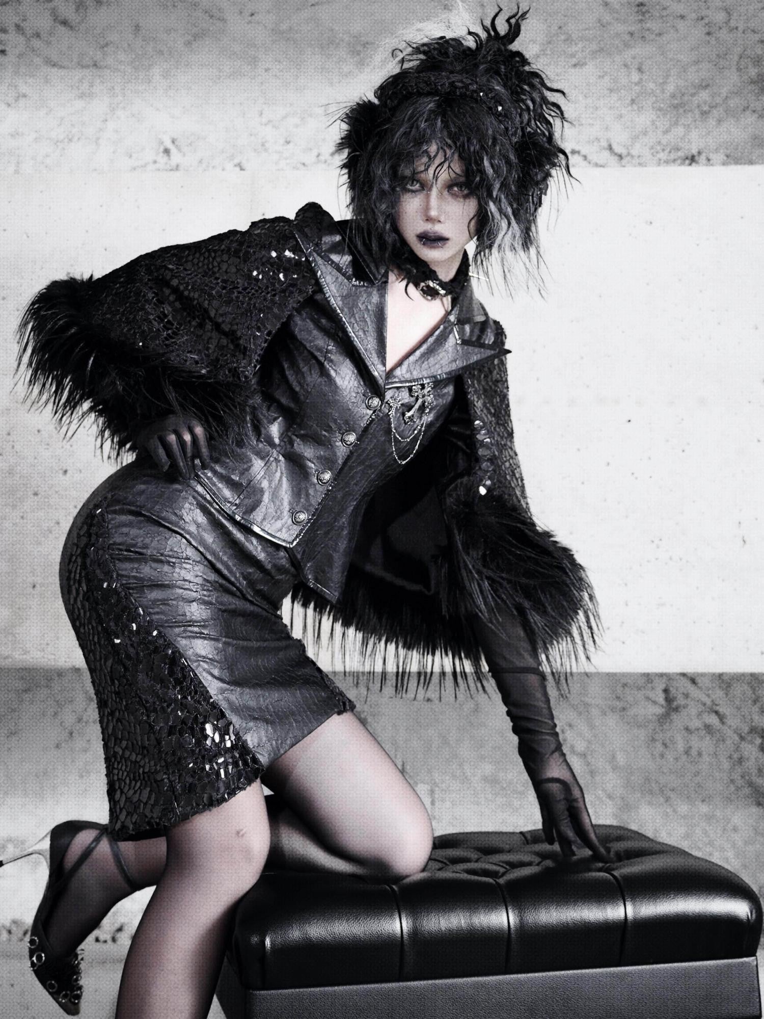 BLOOD SUPPLY Snake Eye Gothic Cracked Fur Blazer Women's Polyester Capelets