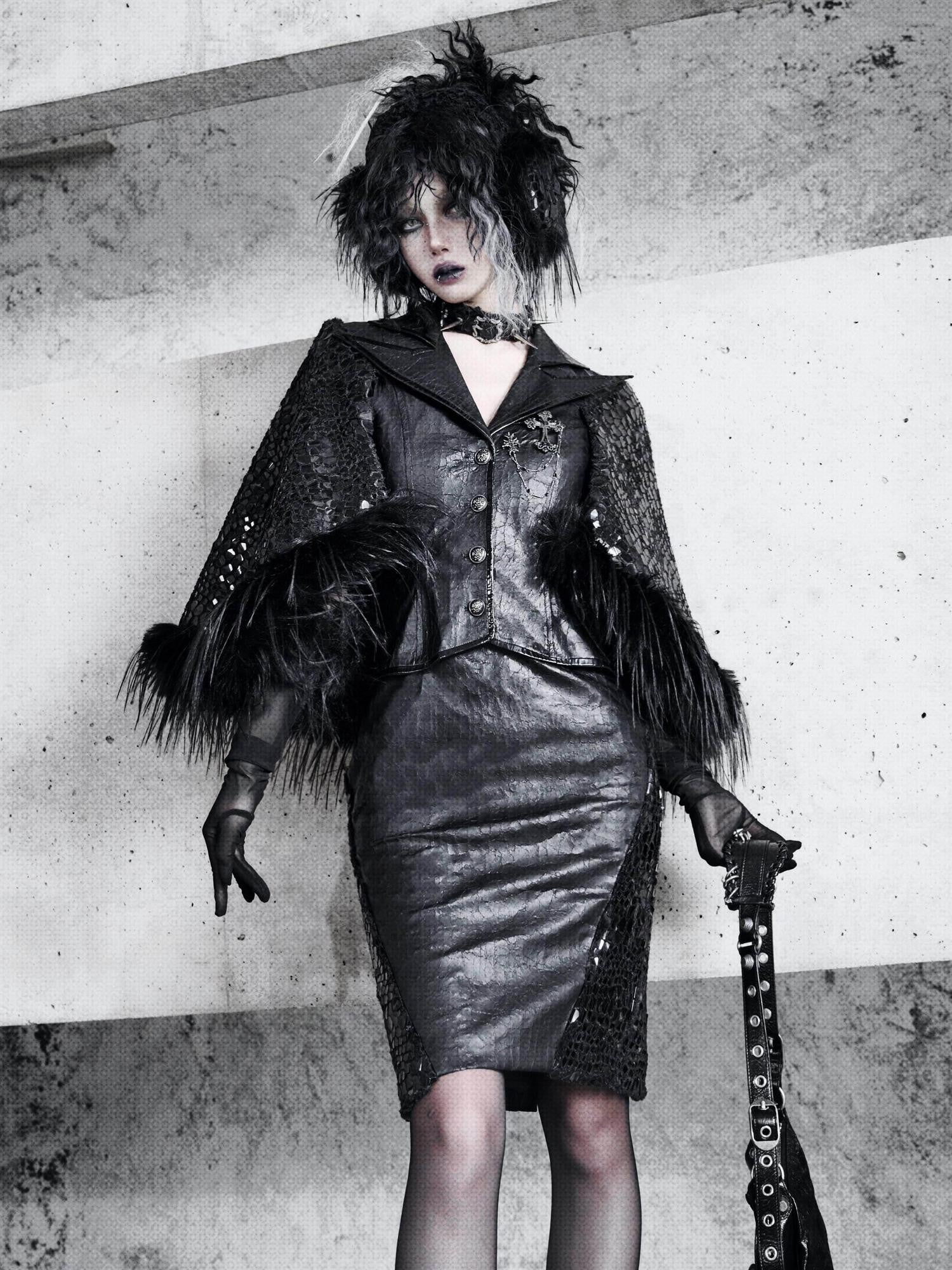 BLOOD SUPPLY Snake Eye Gothic Cracked Fur Blazer Women's Polyester Capelets