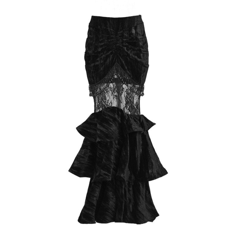 BLOOD_SUPPLY_Velvet_Gothic_Lace_Slim_Fit_Mid_Waist_Women's_Polyester_Fishtail_Skirts_734072057869_MISSTT