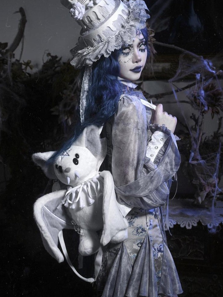 BLOOD SUPPLY White Gothic Skull Lace Cake Dome Lace Up Women's Polyester Full Bonnets