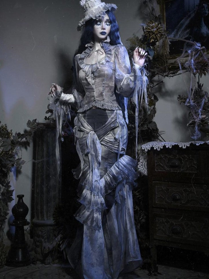 BLOOD SUPPLY White Gothic Skull Lace Cake Dome Lace Up Women's Polyester Full Bonnets
