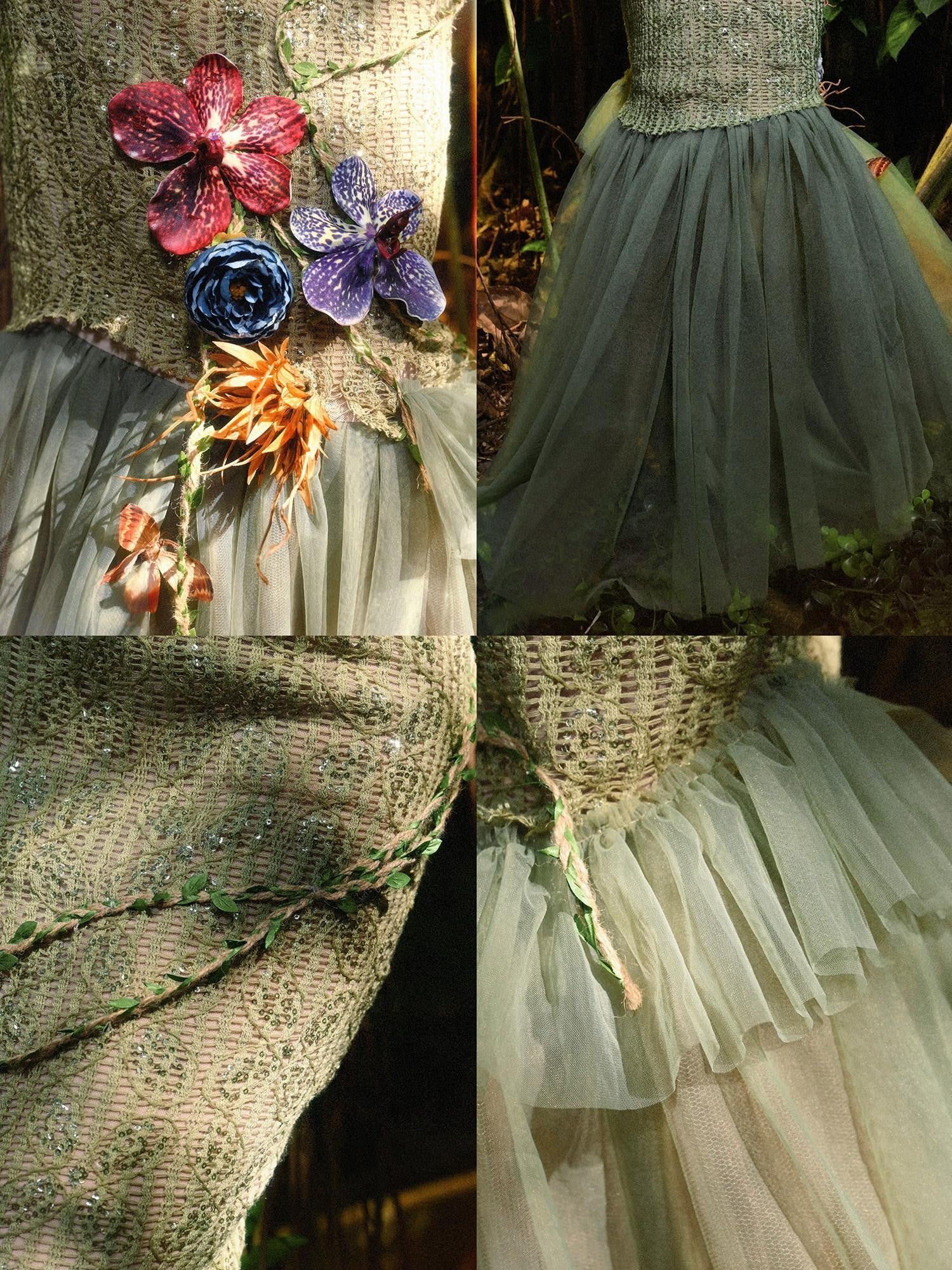 BLOOD SUPPLY Woodland Fairy Sequined Floral Tulle Tassel Mermaid Women's Polyester Skirts
