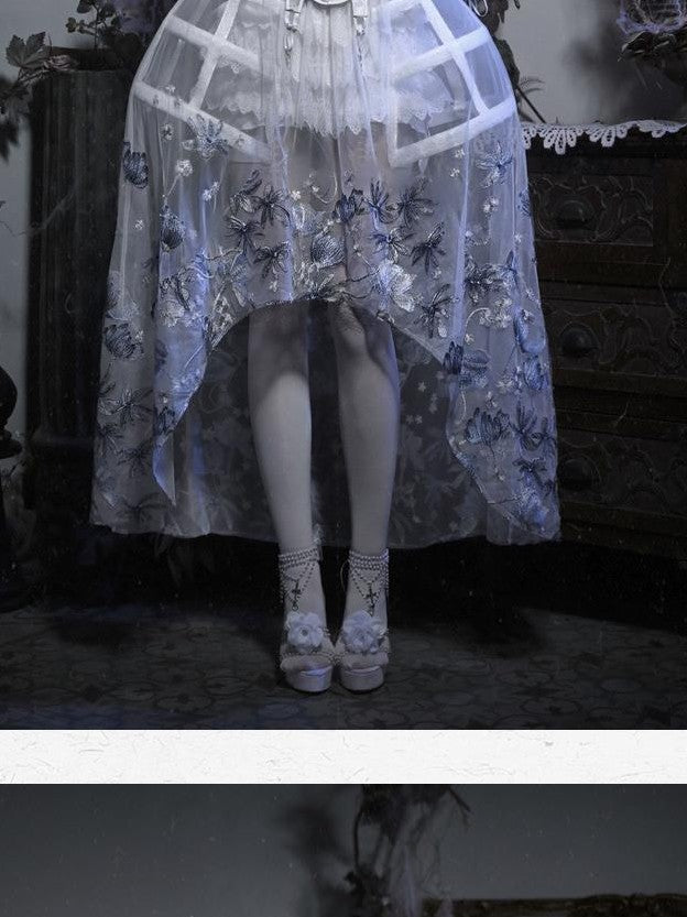 BLOOD SUPPLY Zombie Bride Gothic Rib Corset Embroidered Tulle Lace Cage Women's Jsk Sets