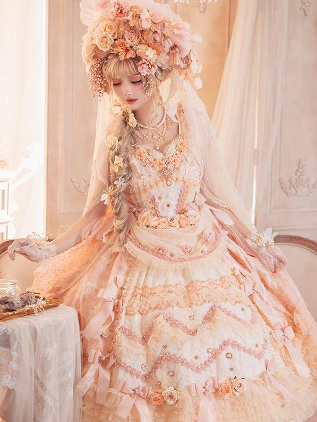 Cat little fairy Apricot Gilded Gem Tea Party Vintage Court Lolita Women's Jsk / Jumper Skirts