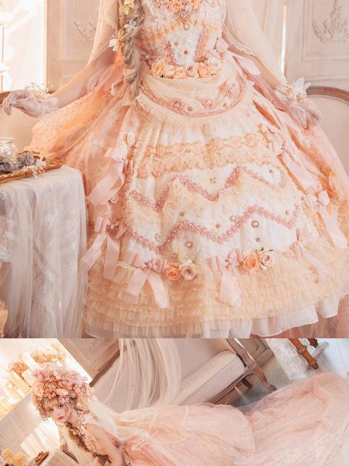 Cat little fairy Apricot Gilded Gem Tea Party Vintage Court Lolita Women's Jsk / Jumper Skirts