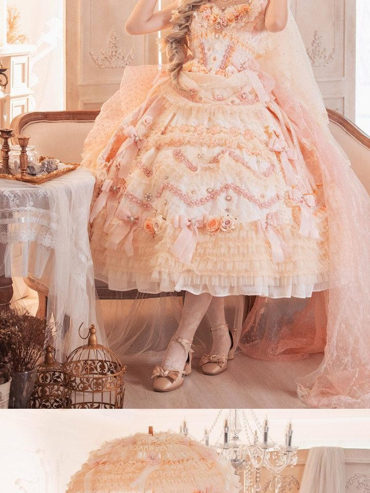 Cat little fairy Apricot Gilded Gem Tea Party Vintage Court Lolita Women's Jsk / Jumper Skirts