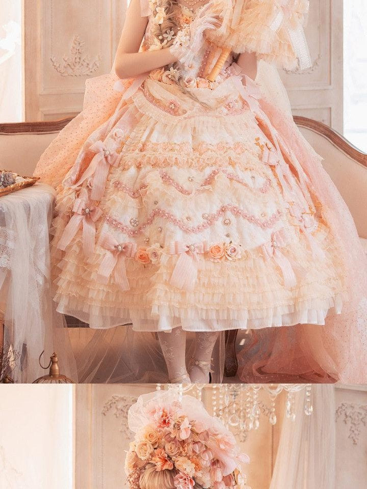 Cat little fairy Apricot Gilded Gem Tea Party Vintage Court Lolita Women's Jsk / Jumper Skirts