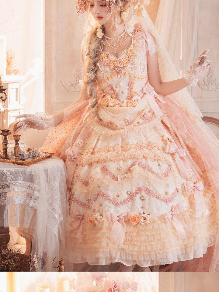 Cat little fairy Apricot Gilded Gem Tea Party Vintage Court Lolita Women's Jsk / Jumper Skirts