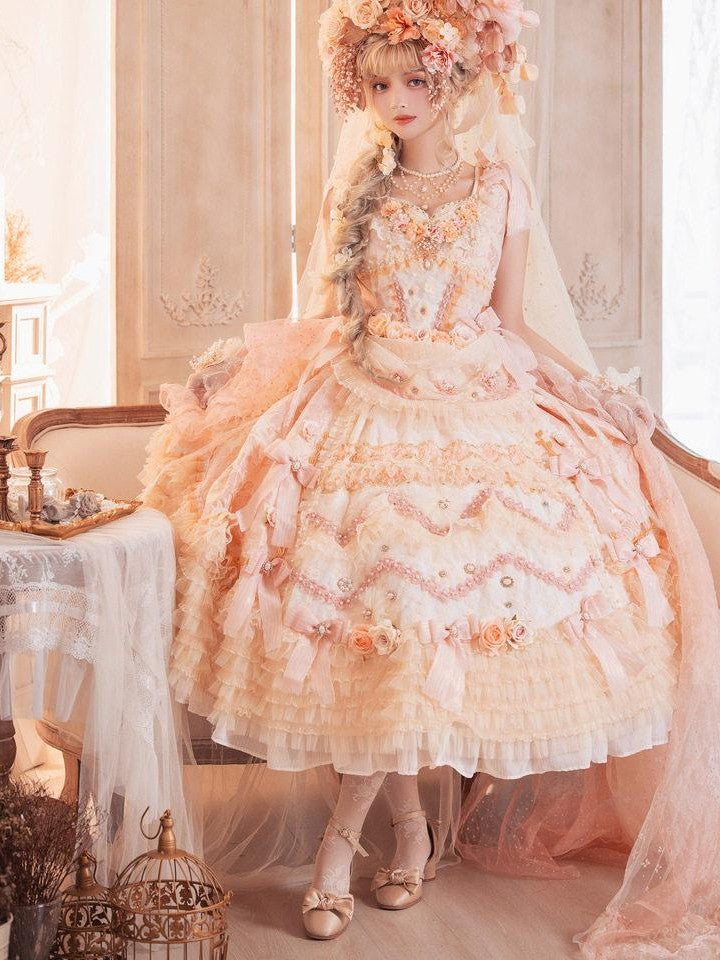 Cat little fairy Apricot Gilded Gem Tea Party Vintage Court Lolita Women's Jsk / Jumper Skirts