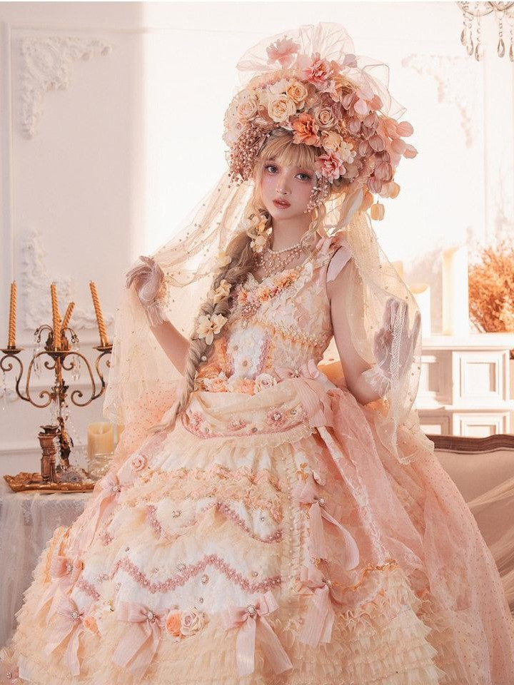 Cat little fairy Apricot Gilded Gem Tea Party Vintage Court Lolita Women's Jsk / Jumper Skirts