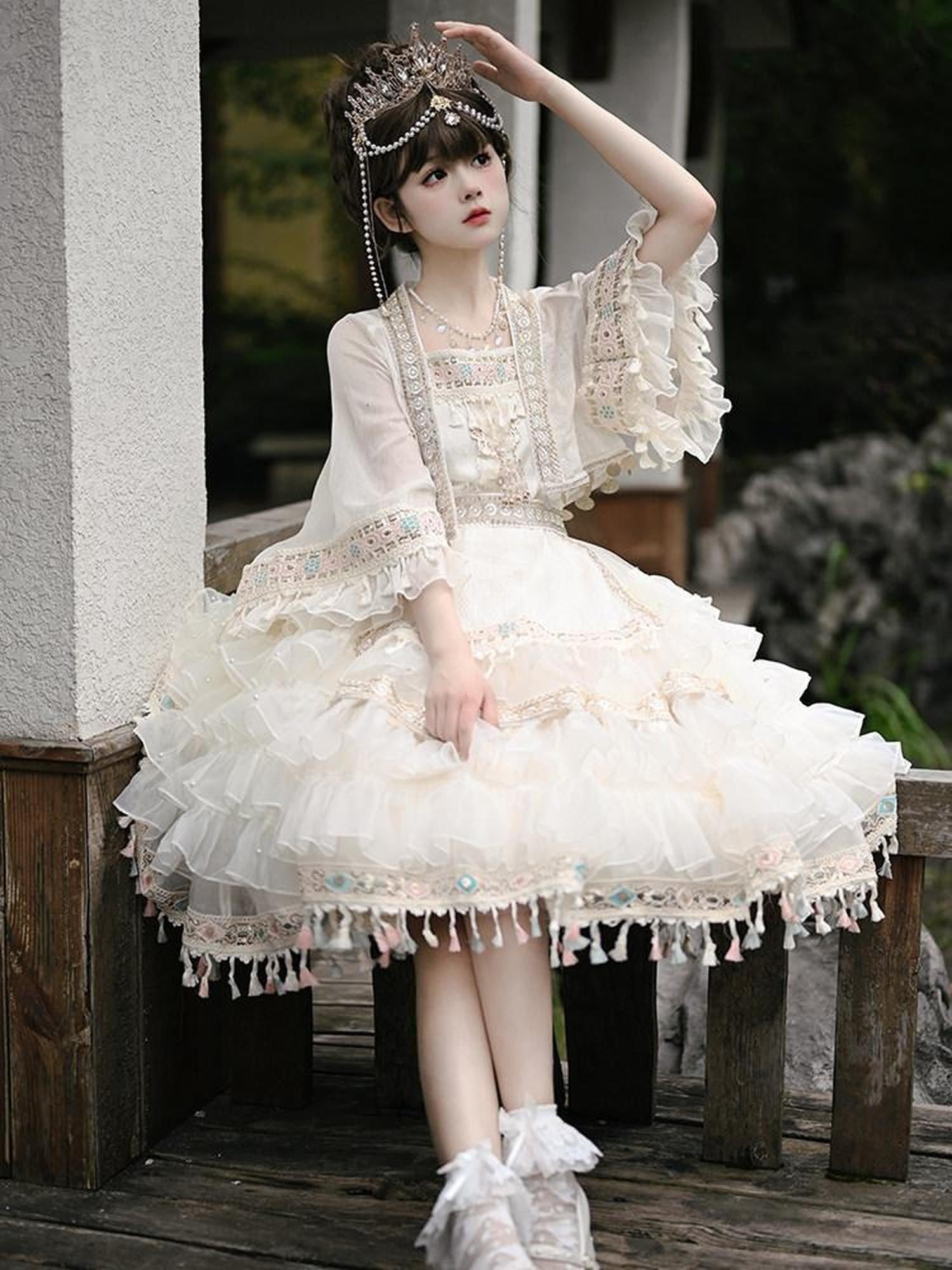 Cat little fairy Apricot Lolita Princess Overlay Camisole Women's Chiffon Short Sleeve Op