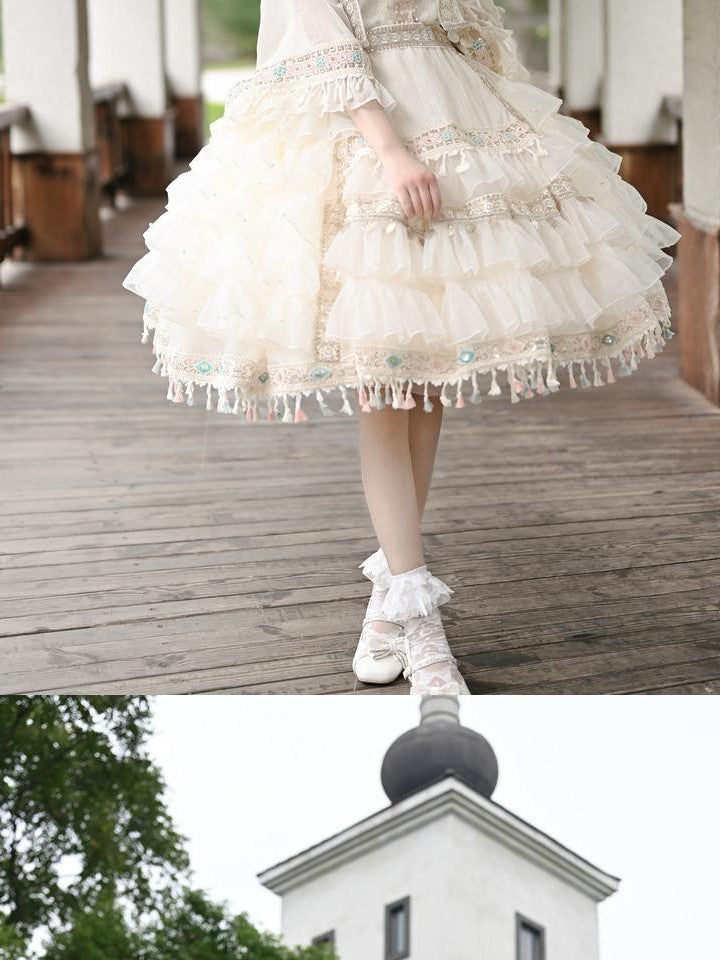 Cat little fairy Apricot Lolita Princess Overlay Camisole Women's Chiffon Short Sleeve Op