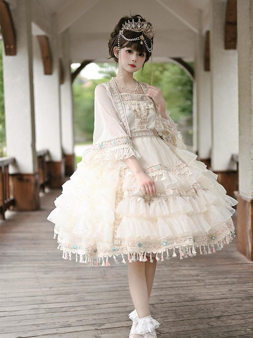 Cat little fairy Apricot Lolita Princess Overlay Camisole Women's Chiffon Short Sleeve Op