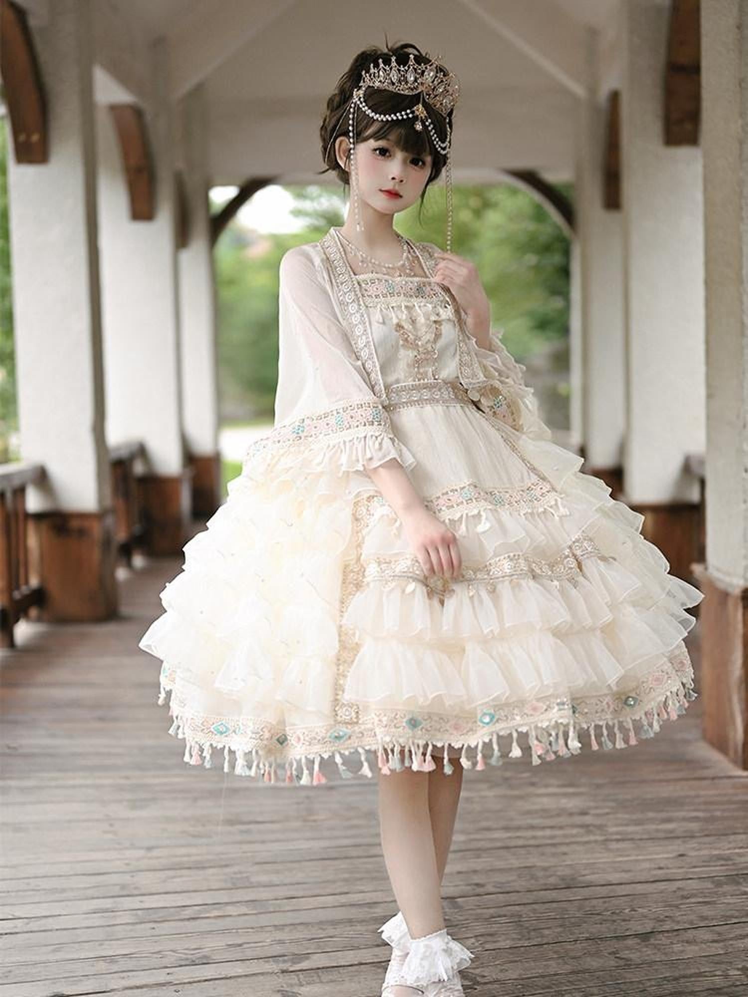 Cat little fairy Apricot Lolita Princess Overlay Camisole Women's Chiffon Short Sleeve Op
