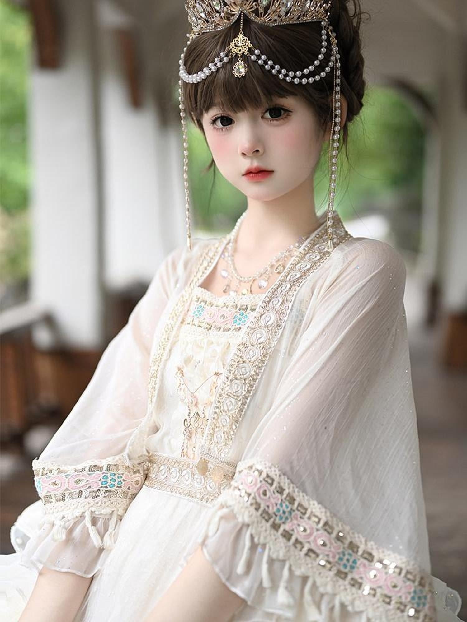 Cat little fairy Apricot Lolita Princess Overlay Camisole Women's Chiffon Short Sleeve Op