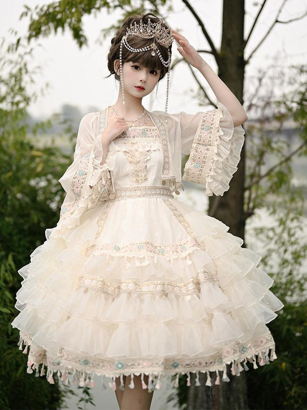 Cat little fairy Apricot Lolita Princess Overlay Camisole Women's Chiffon Short Sleeve Op