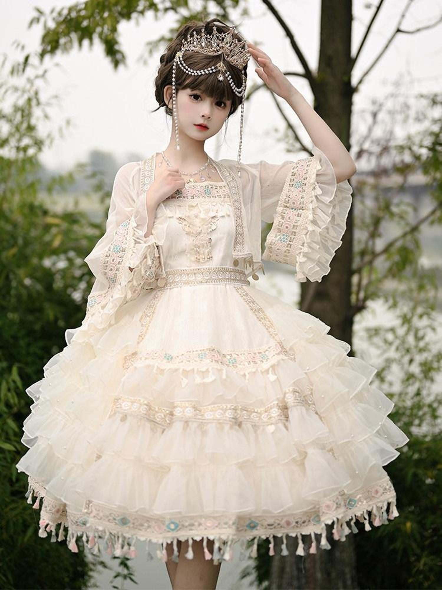 Cat little fairy Apricot Lolita Princess Overlay Camisole Women's Chiffon Short Sleeve Op