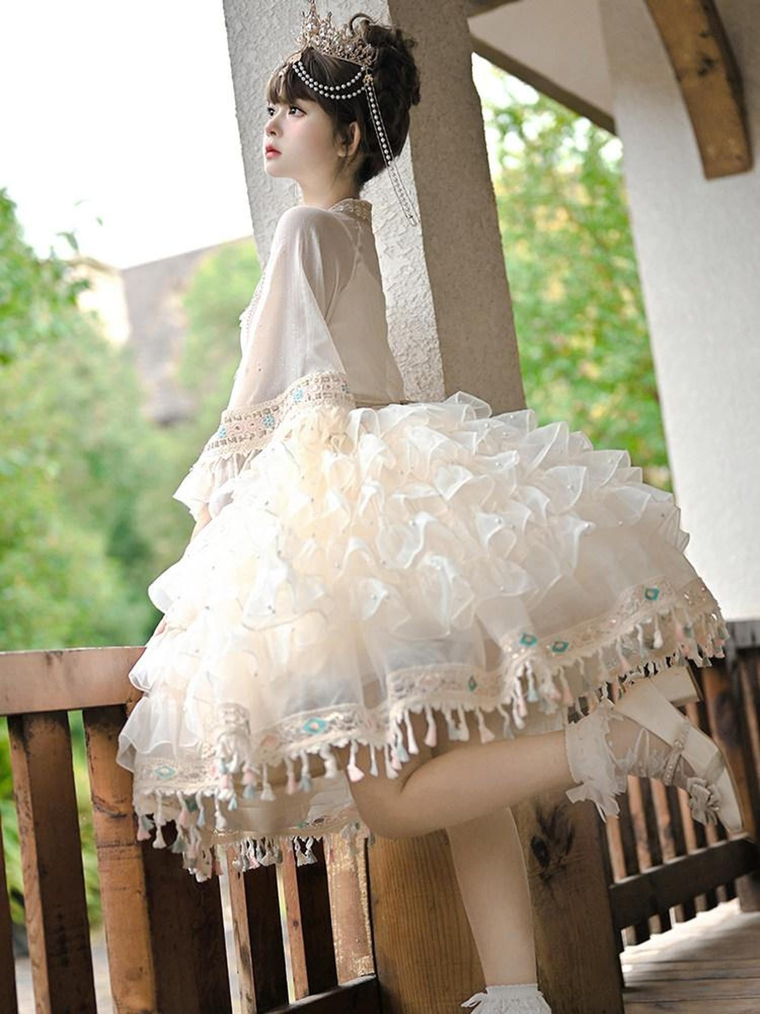 Cat little fairy Apricot Lolita Princess Overlay Camisole Women's Chiffon Short Sleeve Op