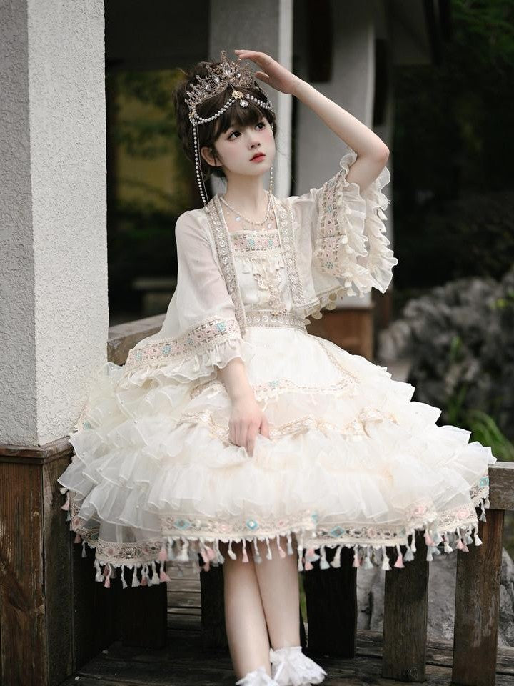 Cat little fairy Apricot Lolita Princess Overlay Camisole Women's Chiffon Short Sleeve Op