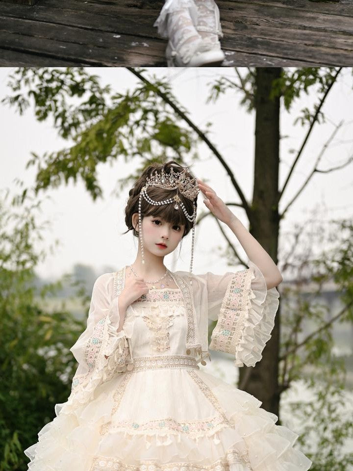Cat little fairy Apricot Lolita Princess Overlay Camisole Women's Chiffon Short Sleeve Op