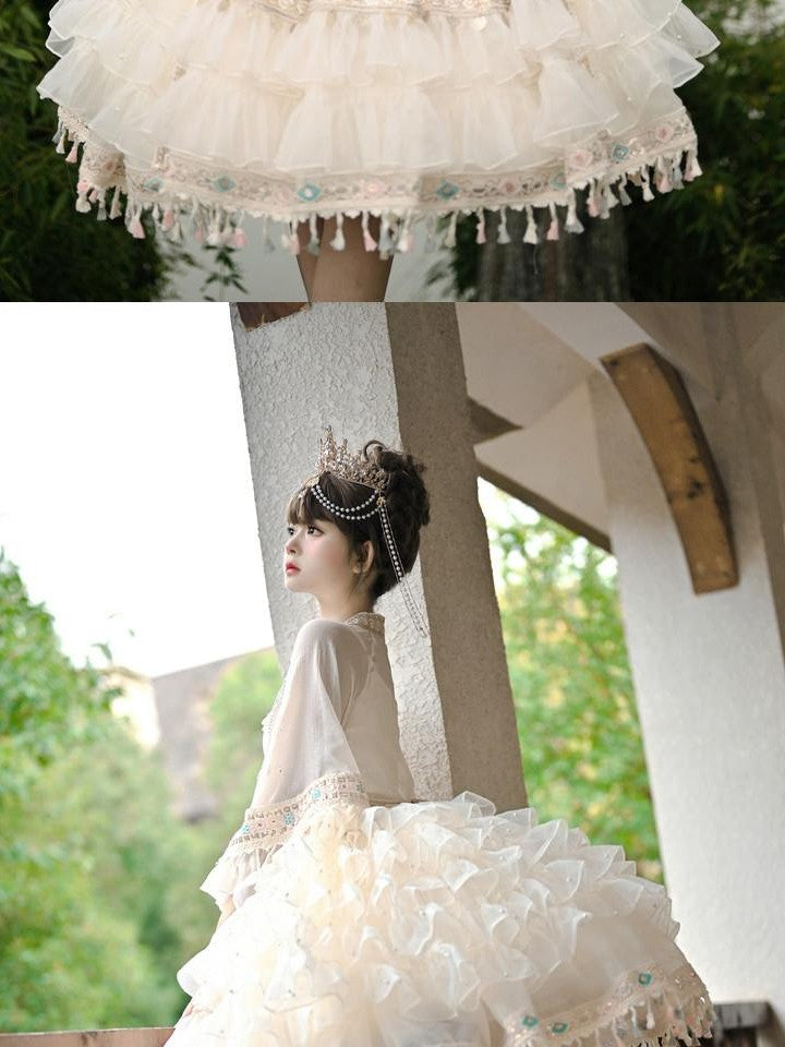 Cat little fairy Apricot Lolita Princess Overlay Camisole Women's Chiffon Short Sleeve Op