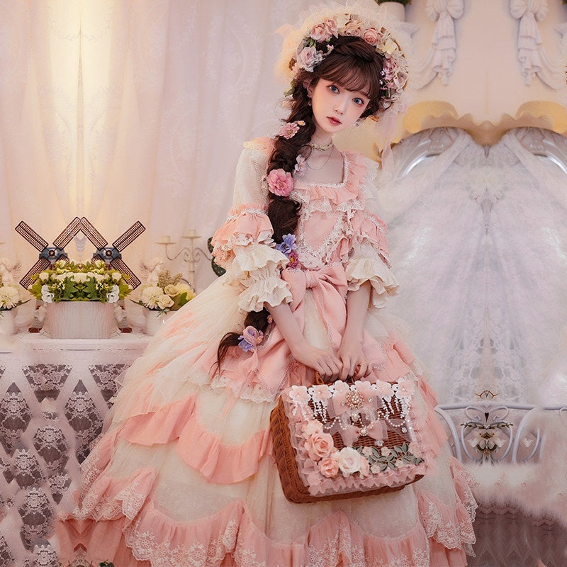 Cat_little_fairy_Apricot_Pink_Floral_Lolita_Square_Neck_Puff_Sleeve_Women's_Short_Sleeve_Op_672461988659_MISSTT
