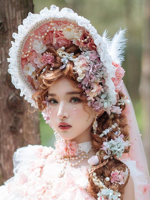Cat little fairy Cat Fairy Floral Bridal Handmade Lolita Bonnet Women's Veil Accessories
