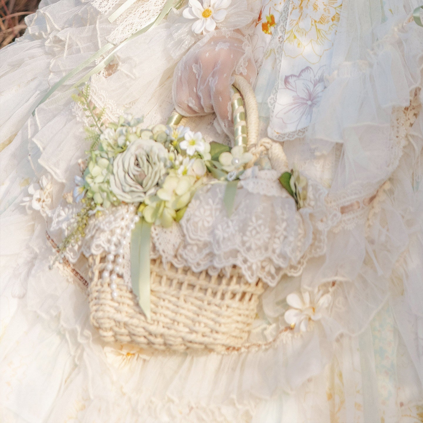 Cat_little_fairy_Daisy_Handmade_Flower_Basket_Headpiece_Women's_Green_Bonnet_Necklace_Accessories_997904623619_MISSTT