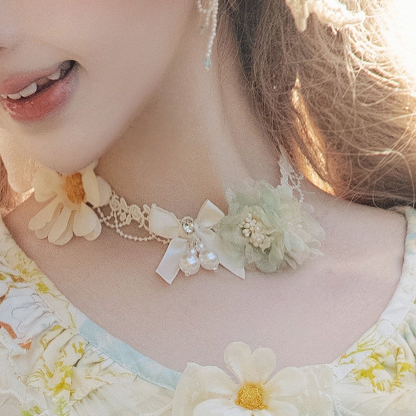 Cat_little_fairy_Daisy_Handmade_Flower_Basket_Headpiece_Women's_Green_Bonnet_Necklace_Accessories_997904623619_MISSTT