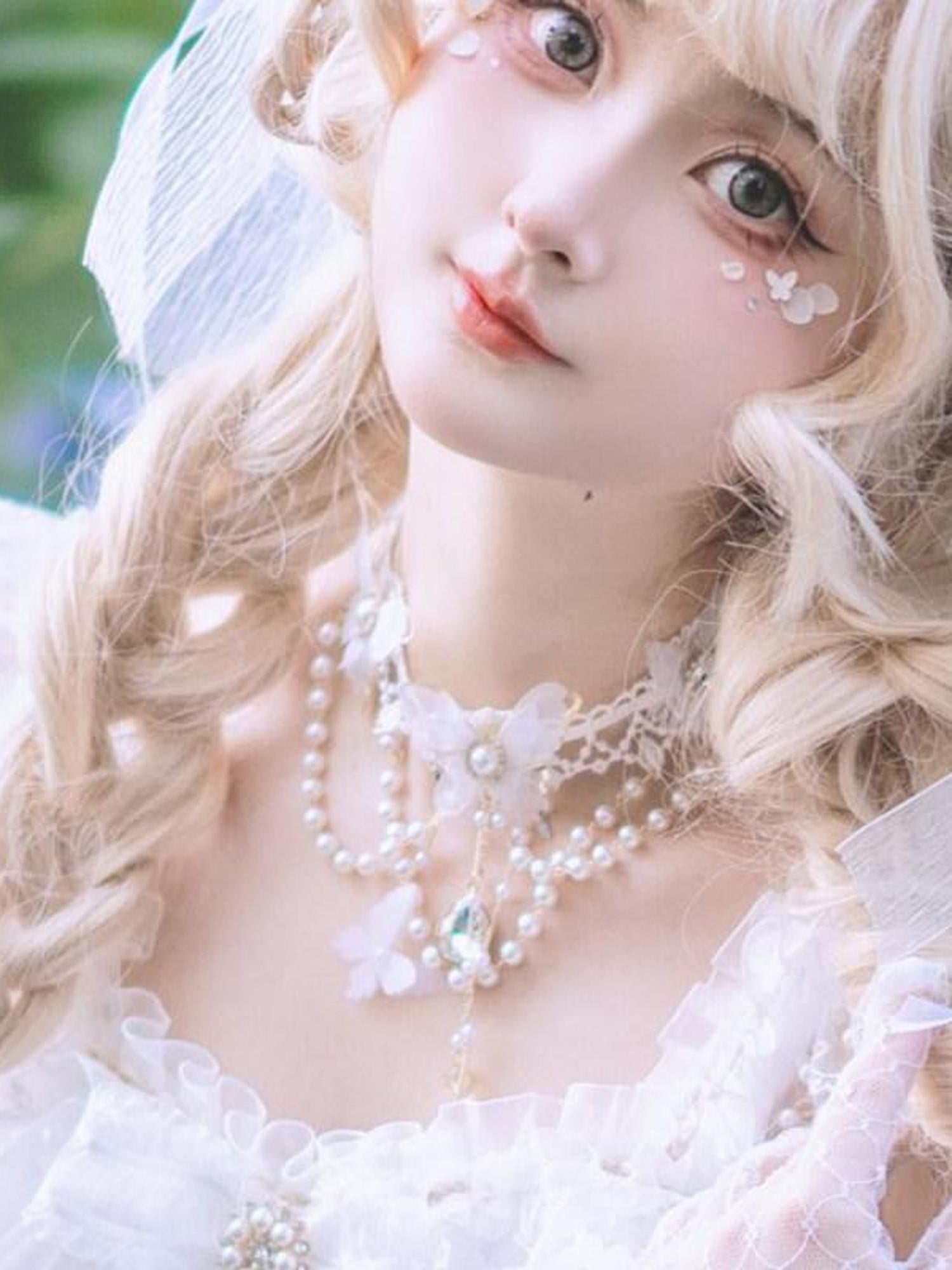Cat little fairy Dreamy Handmade Flat Cap Long Veil Bridal Women's Necklace Gloves Accessories