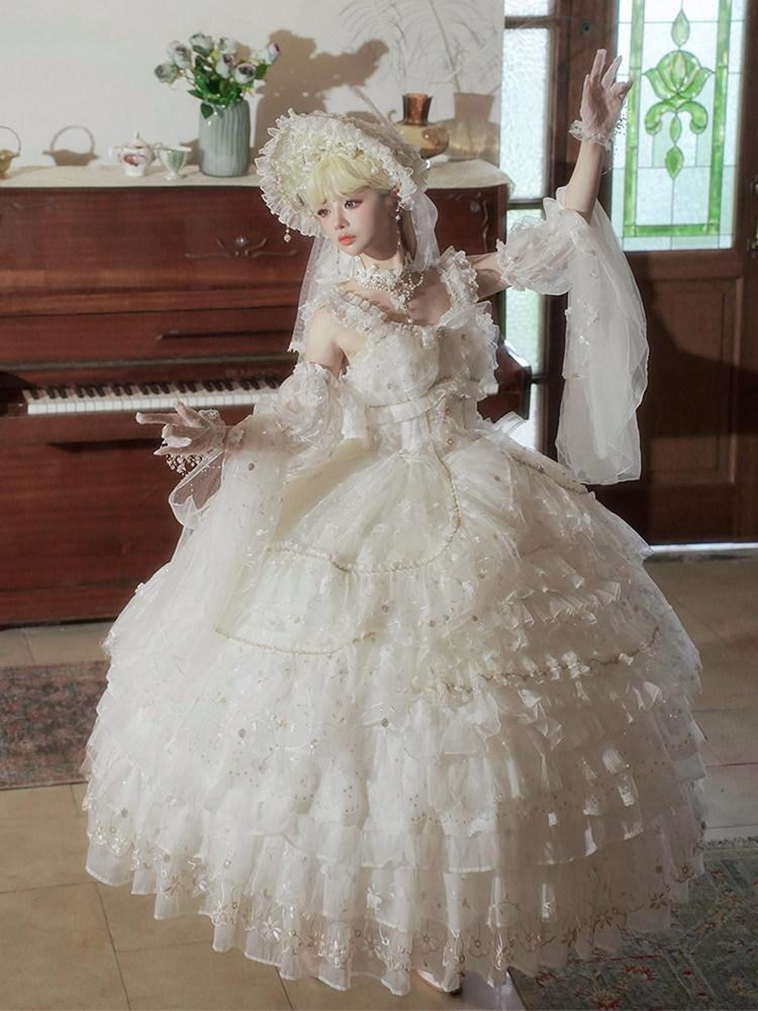 Cat little fairy Floral Bridal Lolita Tea Party Women's Chiffon Jsk / Jumper Skirts