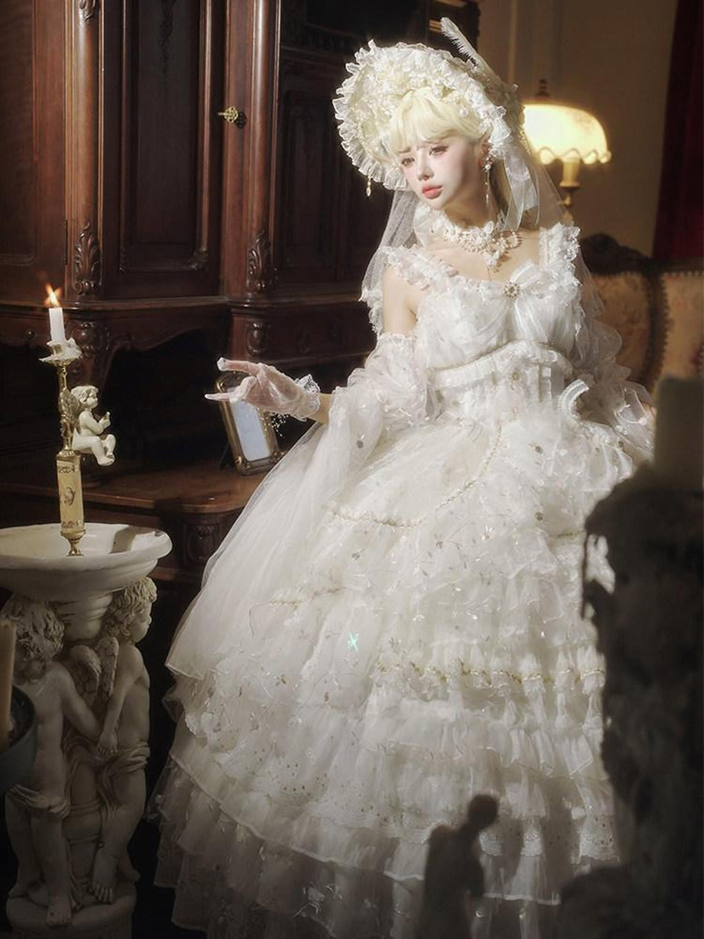 Cat little fairy Floral Bridal Lolita Tea Party Women's Chiffon Jsk / Jumper Skirts