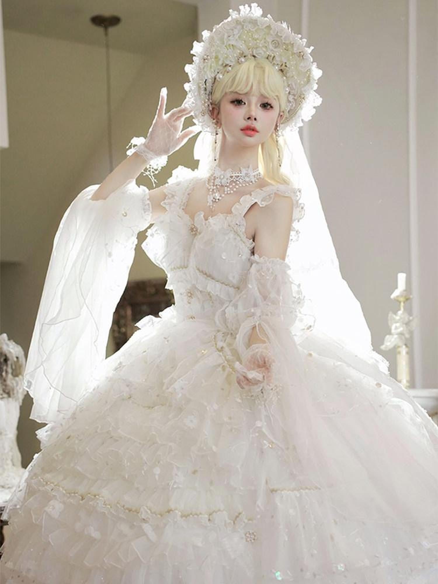 Cat little fairy Floral Bridal Lolita Tea Party Women's Chiffon Jsk / Jumper Skirts