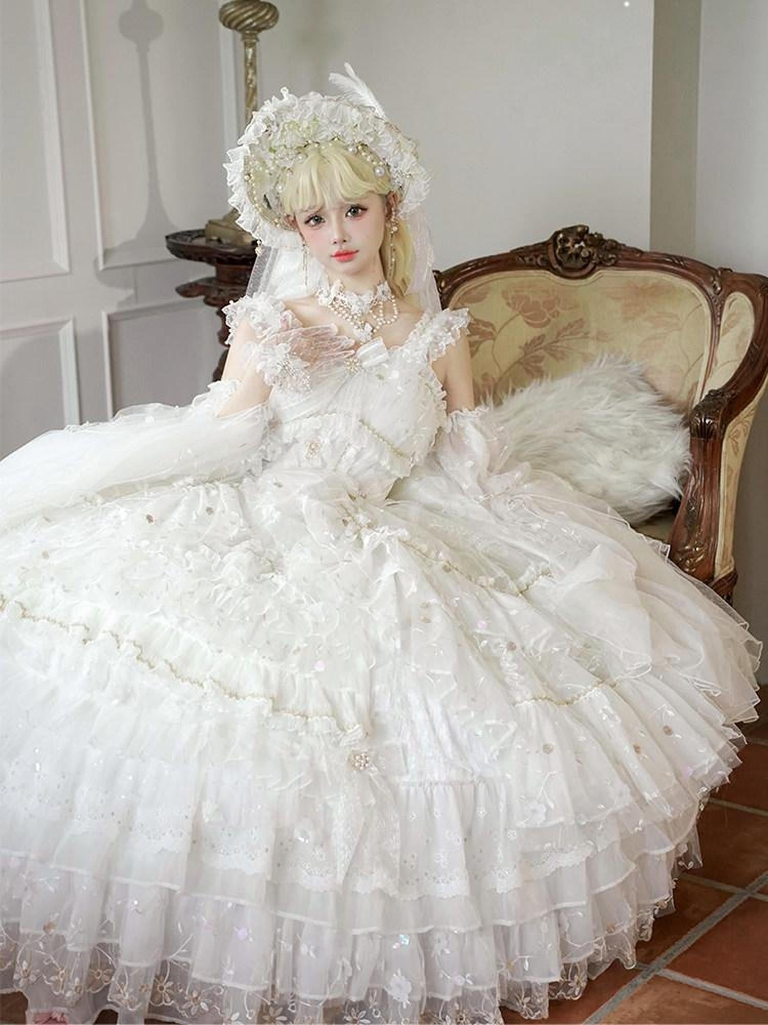 Cat little fairy Floral Bridal Lolita Tea Party Women's Chiffon Jsk / Jumper Skirts