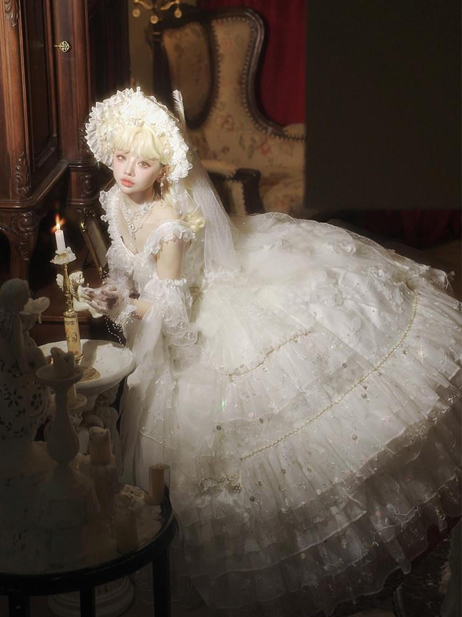 Cat little fairy Floral Bridal Lolita Tea Party Women's Chiffon Jsk / Jumper Skirts
