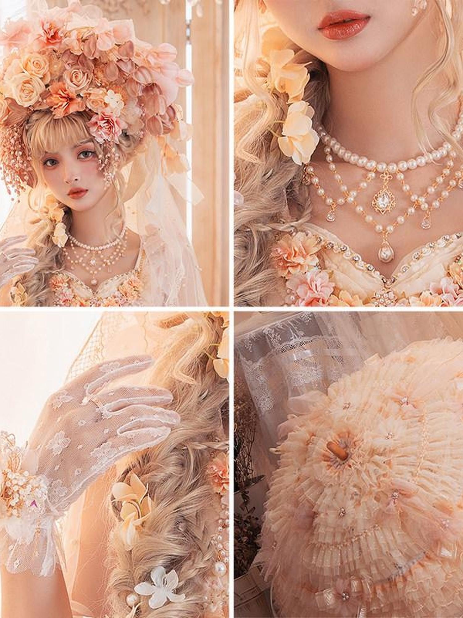 Cat little fairy Gilded Gemstone Embellished Lolita Bonnet Beret Women's Pearl Accessories