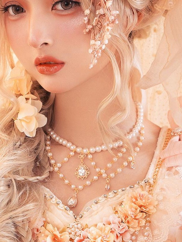 Cat little fairy Gilded Gemstone Embellished Lolita Bonnet Beret Women's Pearl Accessories