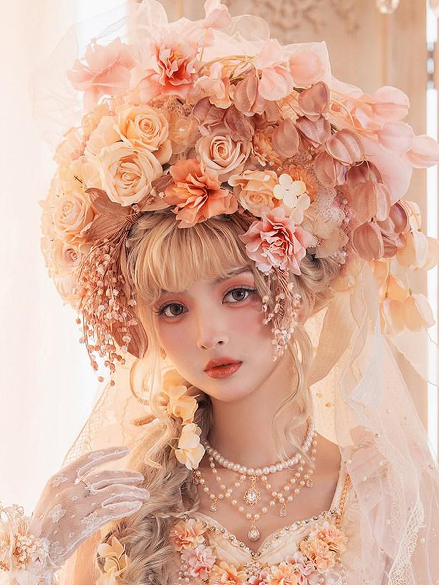 Cat little fairy Gilded Gemstone Embellished Lolita Bonnet Beret Women's Pearl Accessories