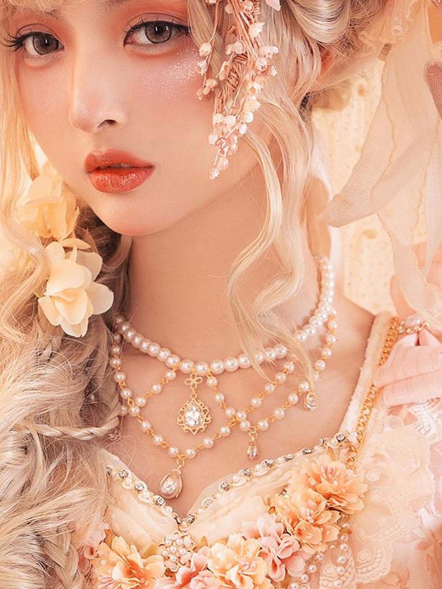 Cat little fairy Gilded Gemstone Embellished Lolita Bonnet Beret Women's Pearl Accessories