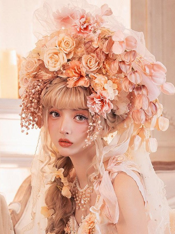 Cat little fairy Gilded Gemstone Embellished Lolita Bonnet Beret Women's Pearl Accessories